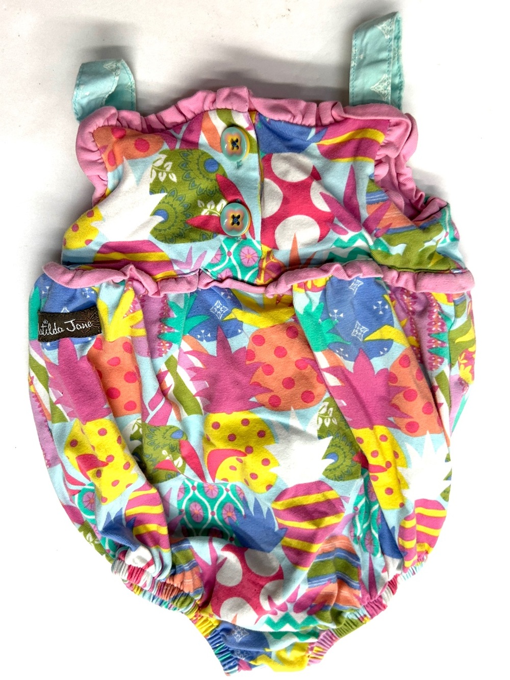 Matilda Jane Colorful Pineapple Print Wonderment Baby Romper Pink Ruffle - Picture 3 of 5